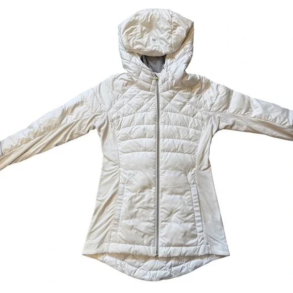Lululemon Down For It All Jacket White Size 4 Slim Fit Hooded Puffer Coat - Picture 1 of 8